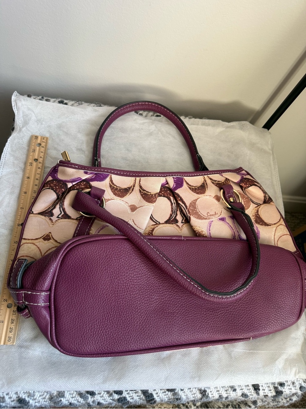 Coach Cream and Purple Signature Tote with Plum Leather Trim - Picture 3 of 5
